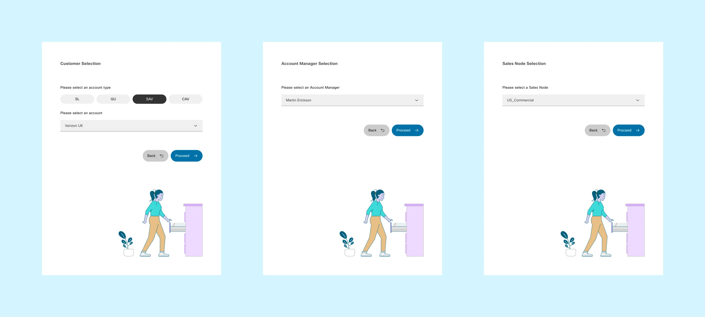 Account-selection steps within the redesigned platform.