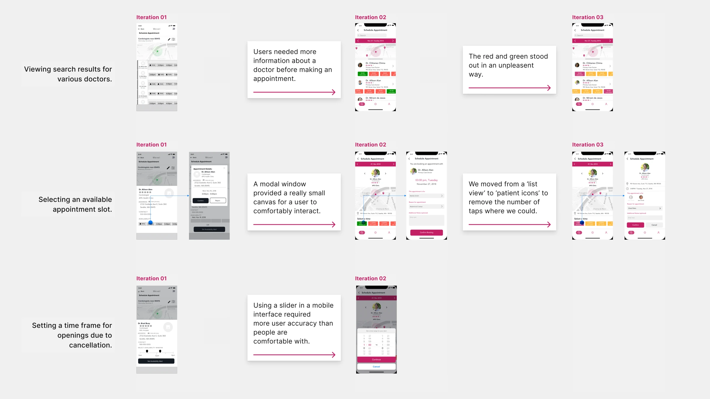 Interface iterations refined through participant testing.